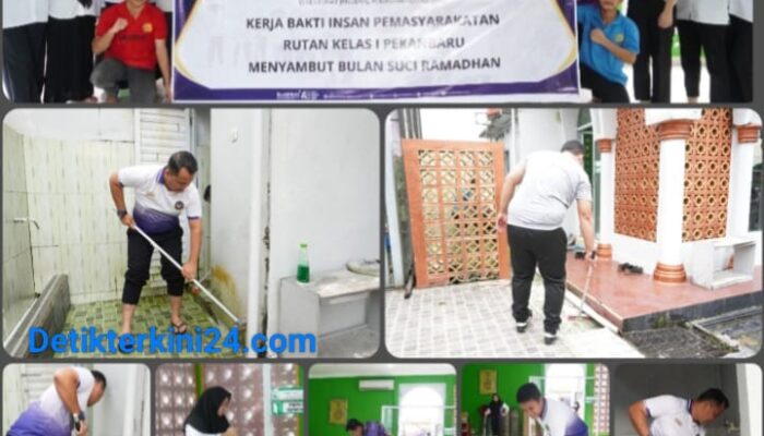 Menjemput Ramadan dengan Gotong Royong, Rutan Pekanbaru dan Warga Binaan Bersihkan Masjid