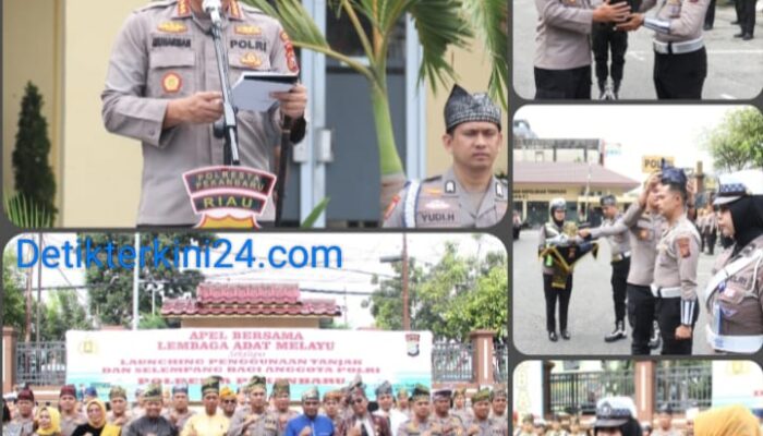 Kapolresta Pekanbaru Pimpin Apel Launching Penggunaan Tanjak dan Selempang Bersama LAM Riau