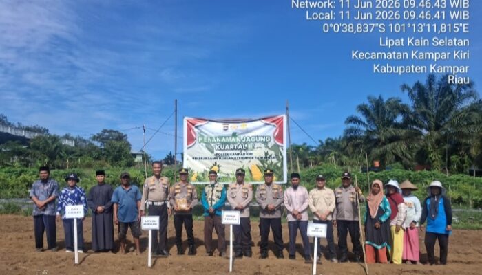 Polsek Kampar Kiri Gandeng Pesantren Manidatul Iman Dan Poktan Tanami 1 Ha Jagung Pipil Lamuru, Dukung Ketahtanan Pangan Program Astacita 