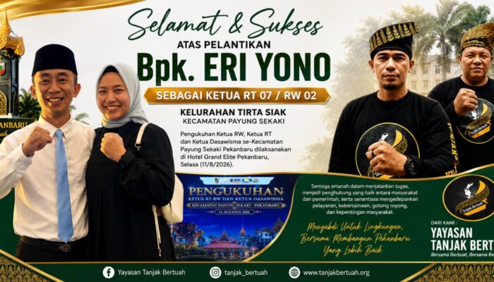 Wali Kota Pekanbaru Kukuhkan RT/RW se-Kecamatan Payung Sekaki, Tanjak Bertuah Ucapkan Selamat kepada Eri Yono